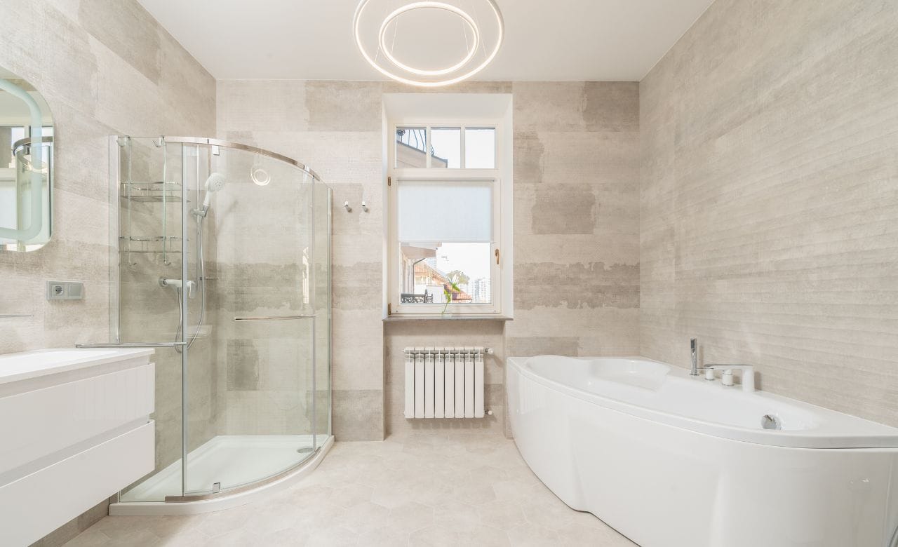 Contemporary bathroom with shower cabin and bath Contemporary bathroom with shower cabin and bath